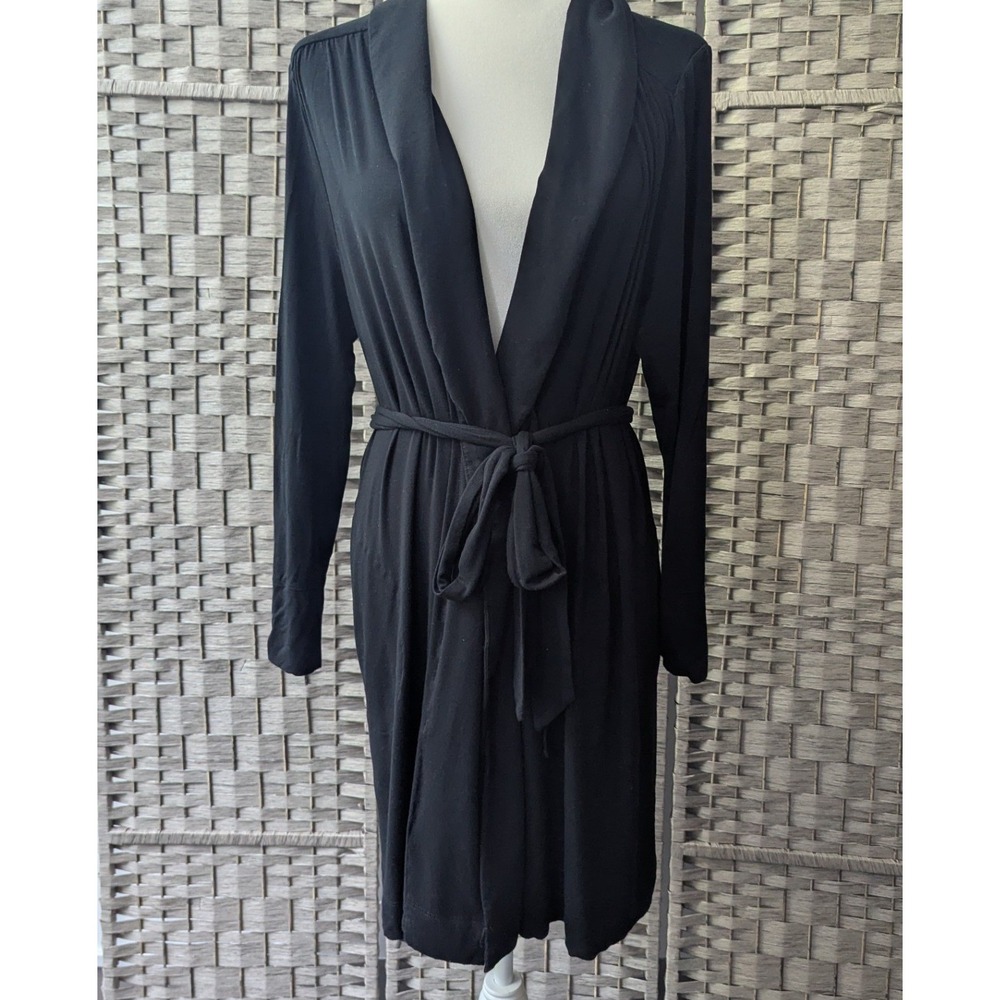 Soma Cool Nights Robe Black Long Sleeve Belted Wrap L/XL Butter Soft Breathable
